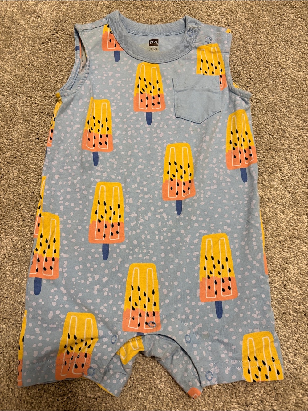 Tea Collection Blue Popsicle Print Sleeveless Baby Romper 18-24 months